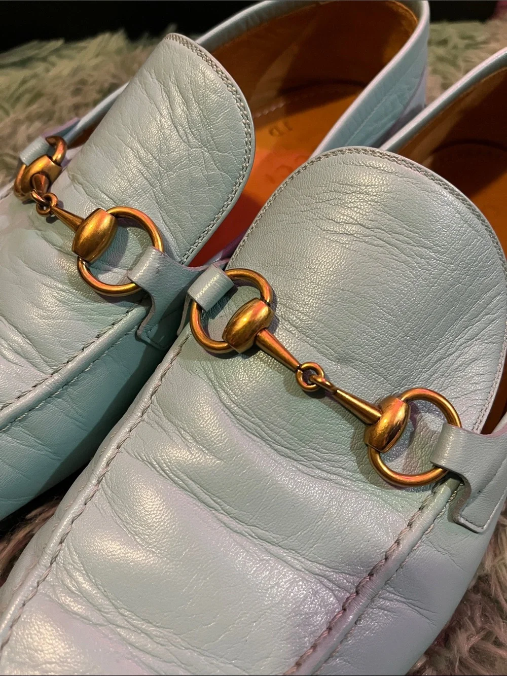 Custom Gucci Light Blue Leather Horsebit Loafer